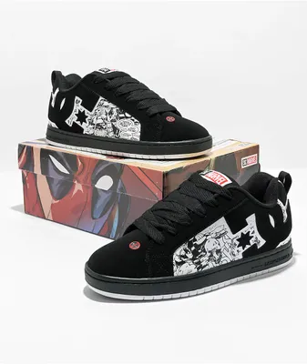DC x Deadpool Court Graffik Black, White & Red Skate Shoes