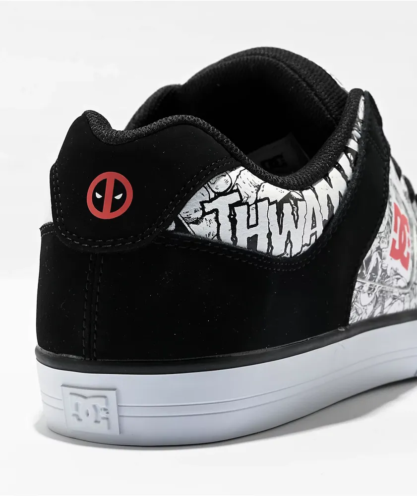 DC x Deadpool Pure Black, White & Red Skate Shoes