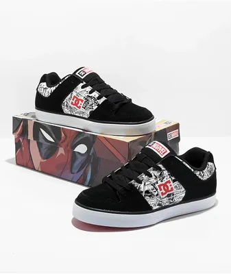 DC x Deadpool Pure Black, White & Red Skate Shoes