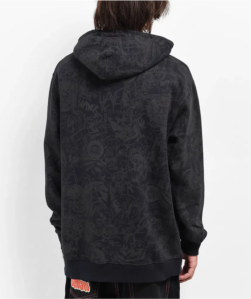 DC x Slayer Black & Grey Allover Print Hoodie