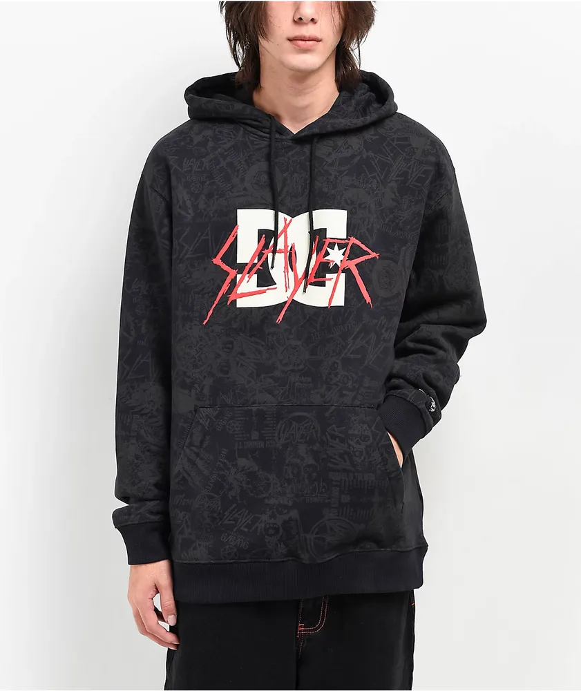 DC x Slayer Black & Grey Allover Print Hoodie