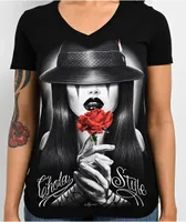 DGA Chola Style Black V-Neck T-Shirt