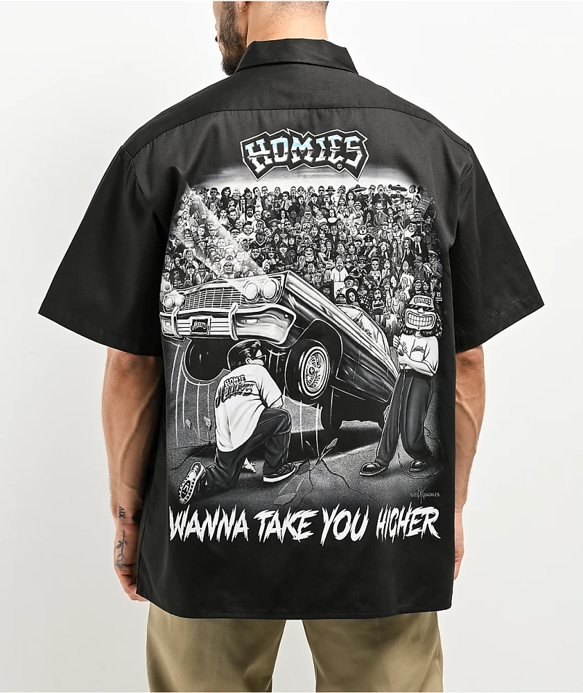 DGA Homies Wanna Take You Higher Black Button Up Short Sleeve Shirt