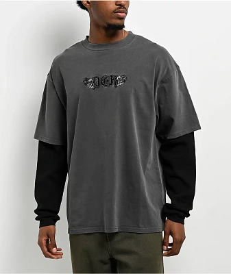 DGK Boulevard Grey & Black 2fer Long Sleeve T-Shirt