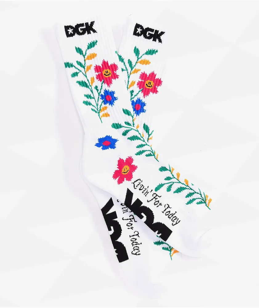 DGK Life Floral White Crew Socks