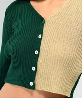 Daisy Street 90s Green & Beige Crop Cardigan Sweater