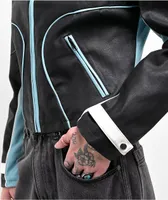 Daisy Street Blue & Black Color Block Moto Jacket