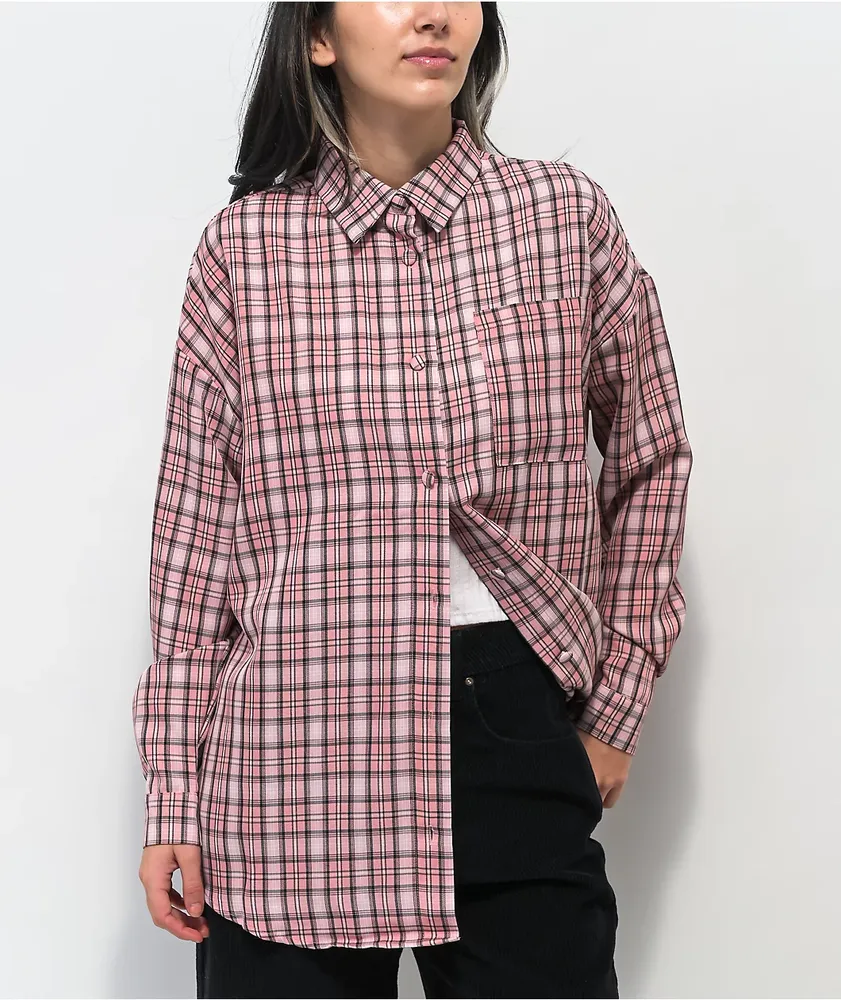 Daisy Street Lucy Pink Plaid Flannel Shirt