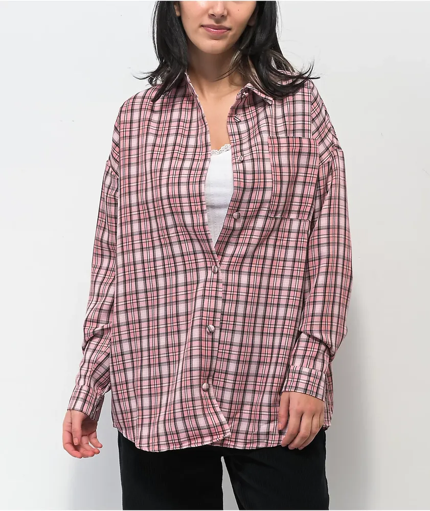 Daisy Street Lucy Pink Plaid Flannel Shirt