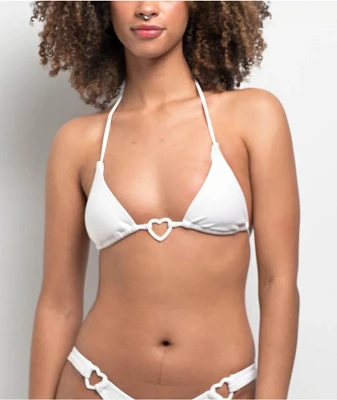 Damsel Chanel Heart Rib White Triangle Bikini Top