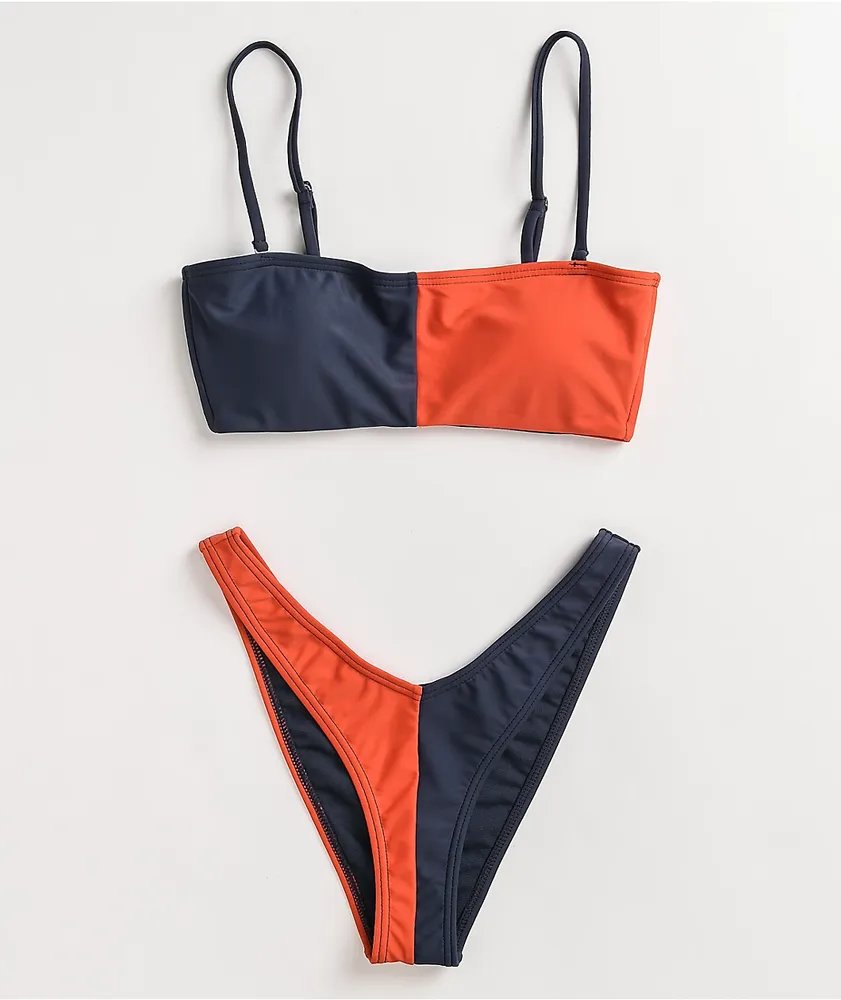 Damsel Chloe Split Blue & Orange Bandeau Bikini Top