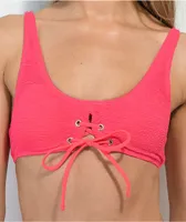 Damsel Diva Lace Up Mini Ruffle Pink Bralette Bikini Top