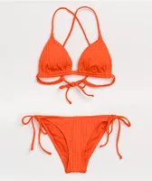 Damsel Florescent Orange Ribbed Super Cheeky Bikini Bottom