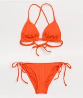 Damsel Fluorescent Orange Super Ribbed Triangle Bikini Top