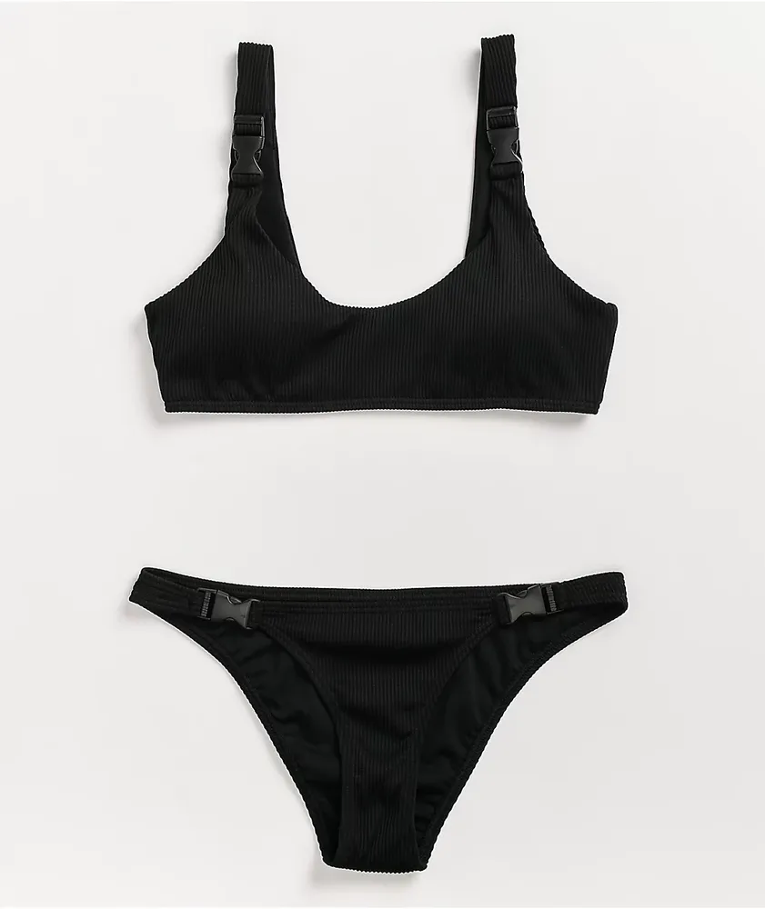 Damsel Jess Ribbed Black Sport Buckle Bikini Top