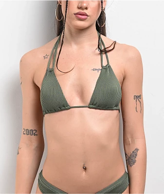 Damsel Olive Corded Rib Army Green Triangle Bikini Top