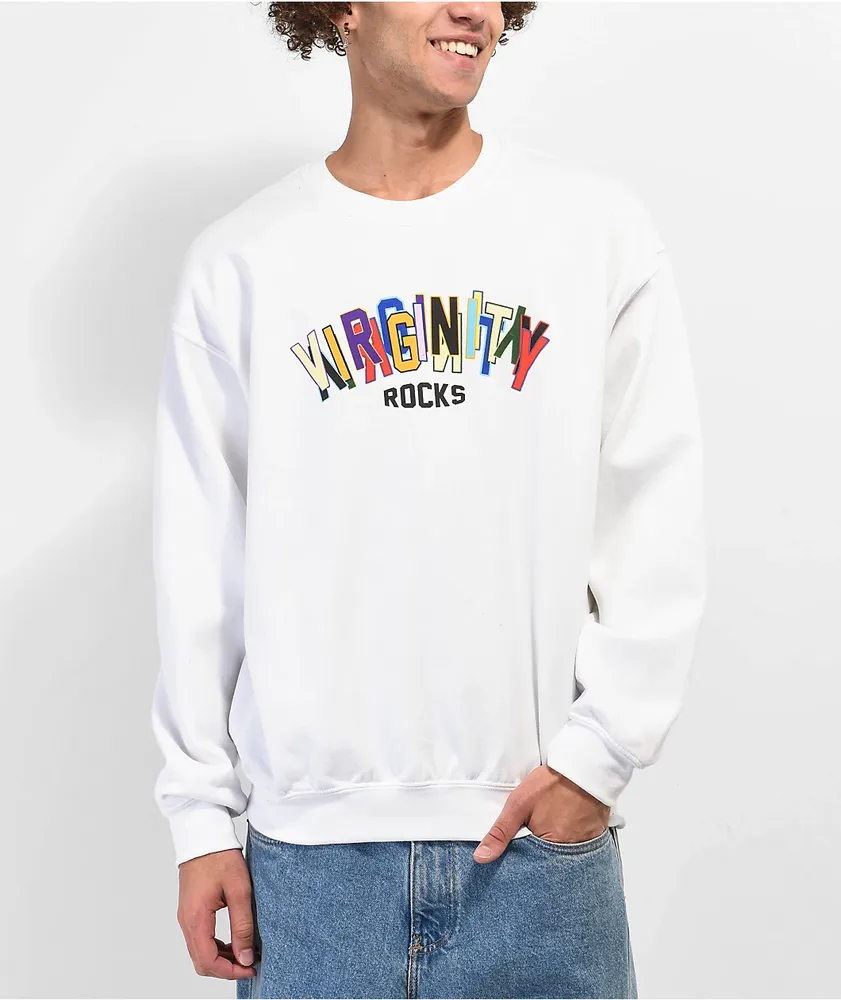 Danny Duncan Virginity Rocks Stacked White Crewneck Sweatshirt