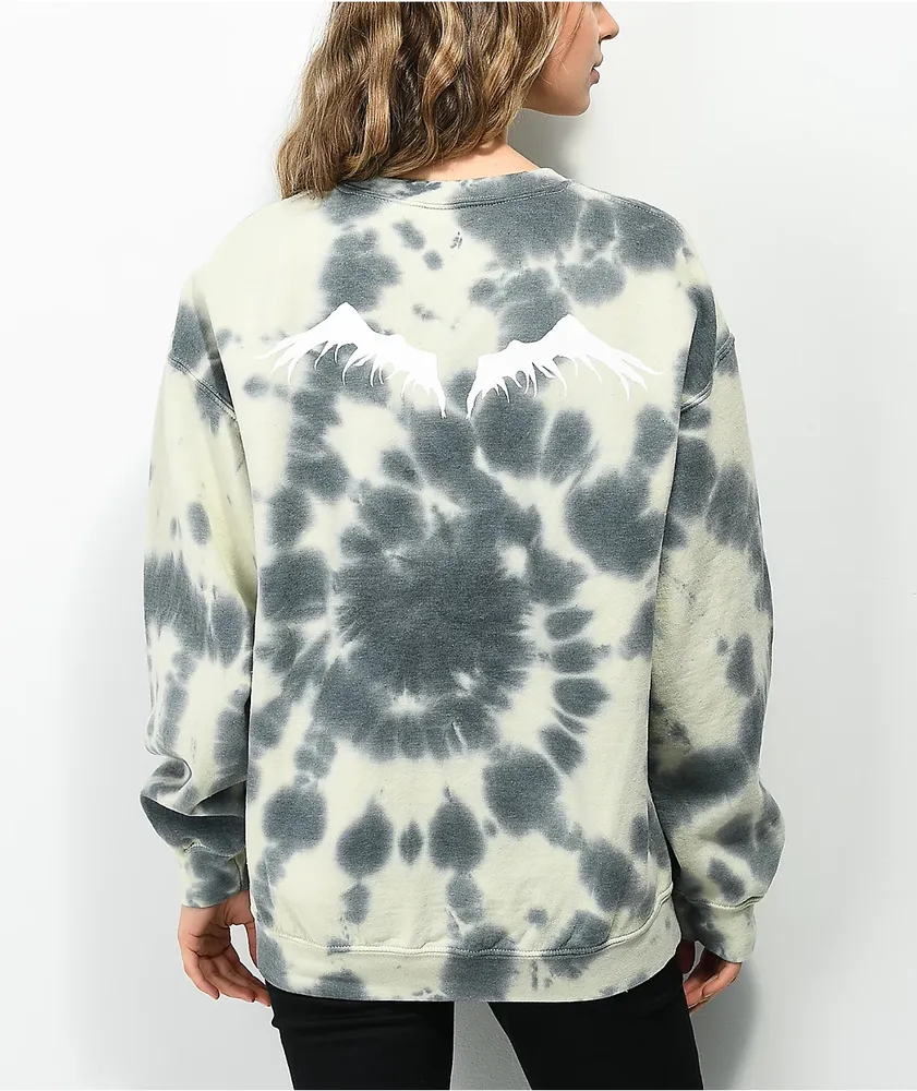 Desert Dreamer x Death Note Wings Grey & Cream Tie Dye Crewneck Sweatshirt