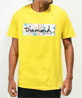 Diamond Supply Co. Patchwork Box Logo Yellow T-Shirt