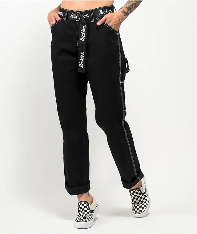 Black & White Contrast Stitch Suspender Carpenter Pants