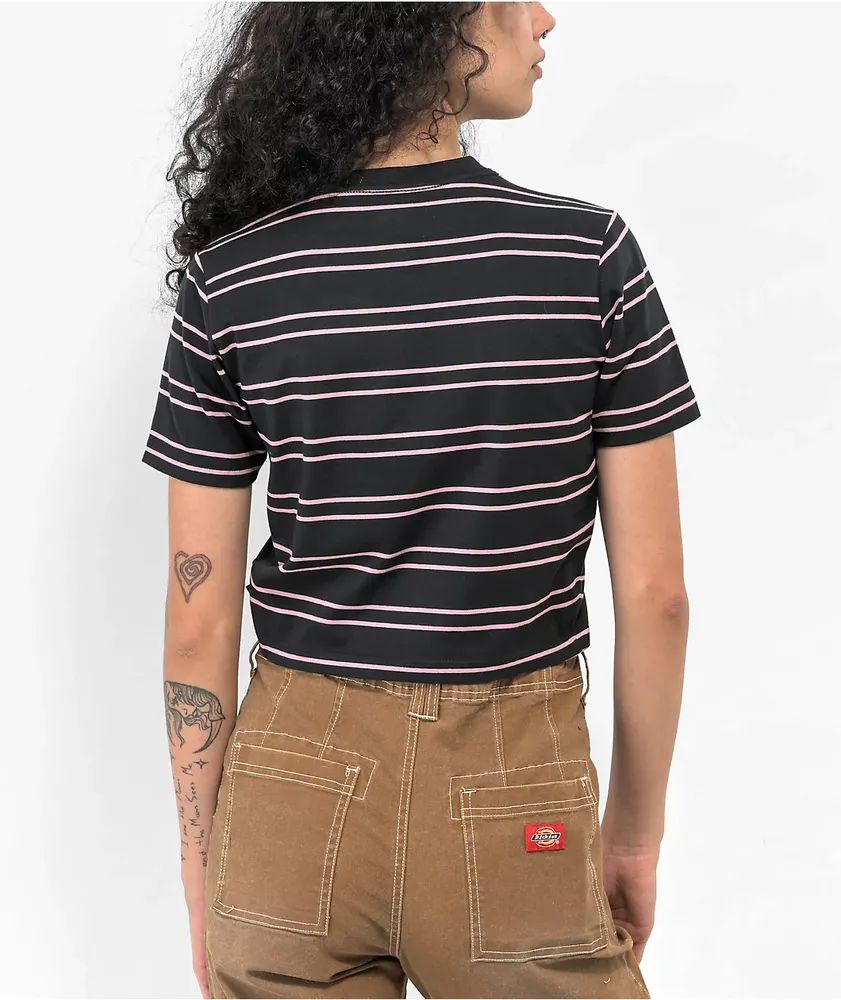 Dickies Black & Pink Stripe Crop t-Shirt