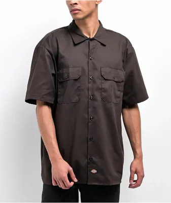 Dickies Dark Brown Short Sleeve Button Up Work Shirt