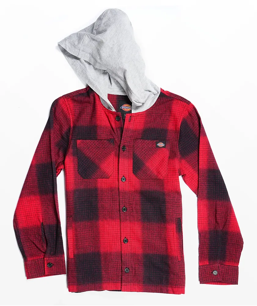 Dickies Kids Red & Black Hooded Flannel Shirt