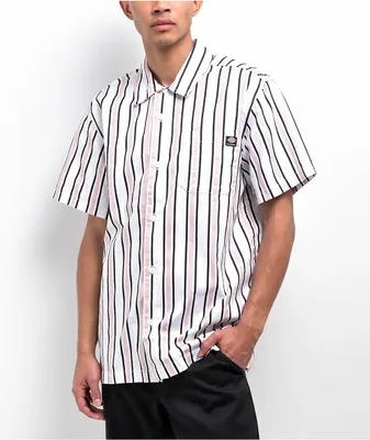 Dickies Skateboarding Relaxed Cooling White & Lotus Stripe Button Up Short Sleeve Shirt