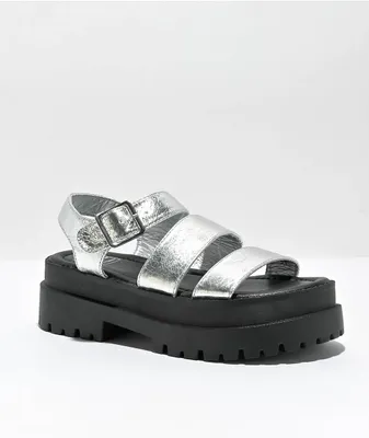 Dirty Laundry Baddie Black & Silver Metallic Platform Sandals