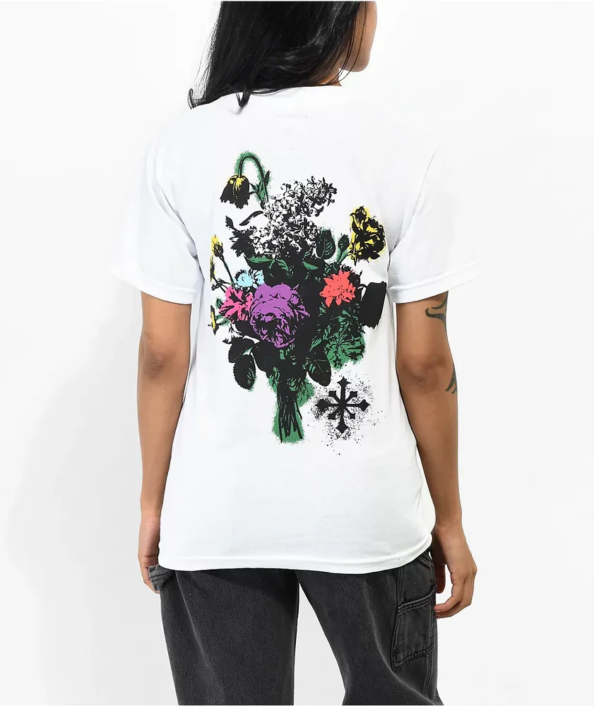Disorder Floral Stencil White T-Shirt