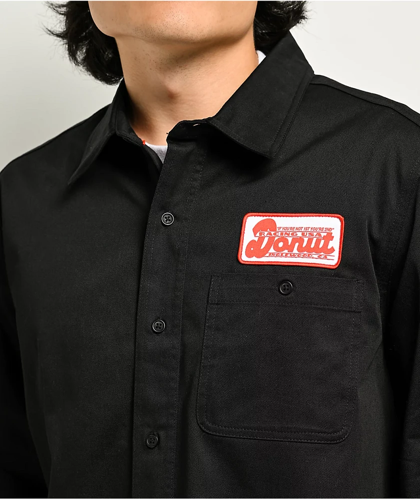 Donut Black Long Sleeve Button Up Work Shirt