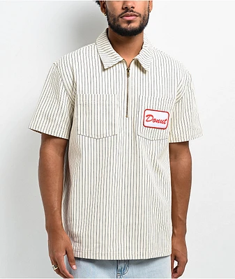 Donut Cream Pinstripe Quarter Zip Work Shirt