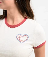 Donut Heart Ringer White Crop T-Shirt