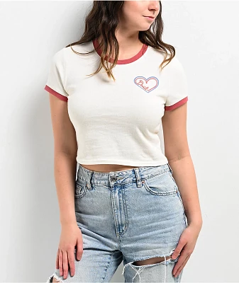 Donut Heart Ringer White Crop T-Shirt