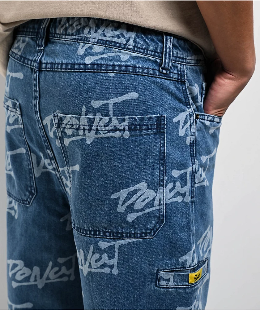 Donut Logo Blue Wash Denim Shorts