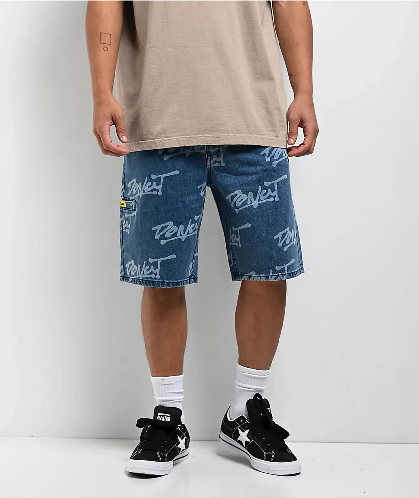 Donut Logo Blue Wash Denim Shorts