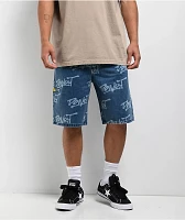 Donut Logo Blue Wash Denim Shorts