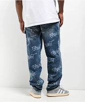 Donut Logo Double Knee Blue Wash Jeans