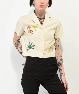 Dravus Buzz Embroidered Natural Crop Button Up Shirt