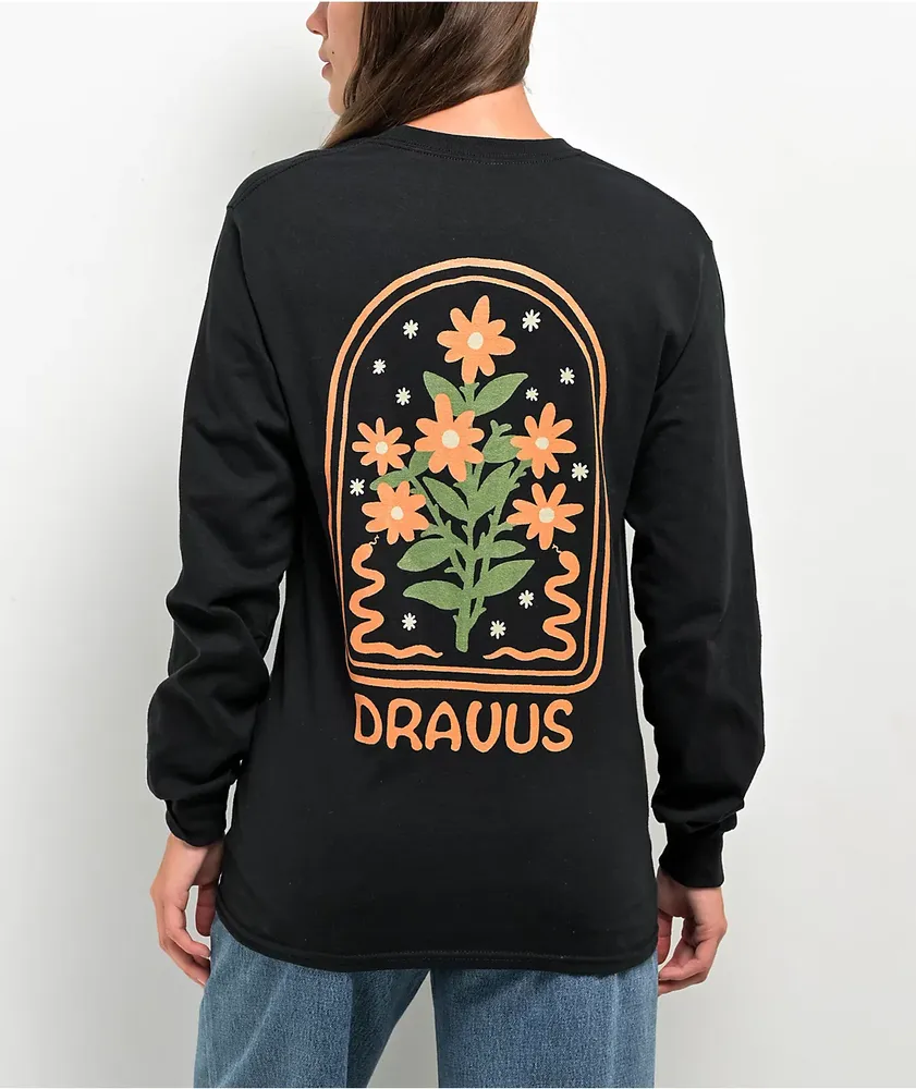 Dravus Flowers Black Long Sleeve T-Shirt