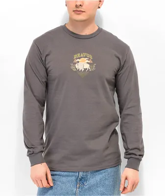 Dravus The Buffalo Charcoal Grey Long Sleeve T-Shirt 