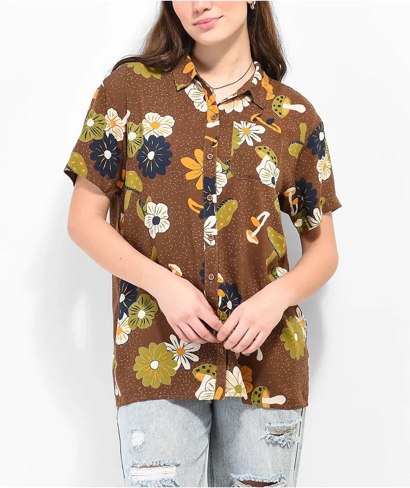 Dravus Zaedia Mushroom Brown Short Sleeve Button Up Shirt