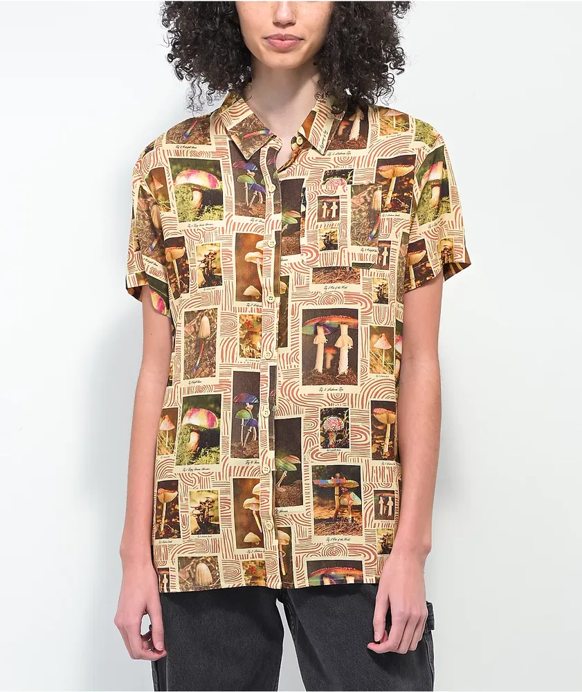 Dravus Zaedia Mushroom Tan Short Sleeve Button Up Shirt