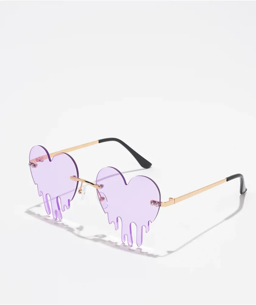 Dripping Hearts Purple & Gold Sunglasses