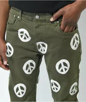 Dript Denim Peace Olive Green Wide Leg Jeans