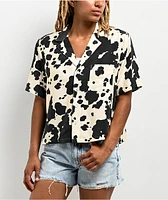 Duvin Cow Design Short Sleeve Button Up Boxy Shirt