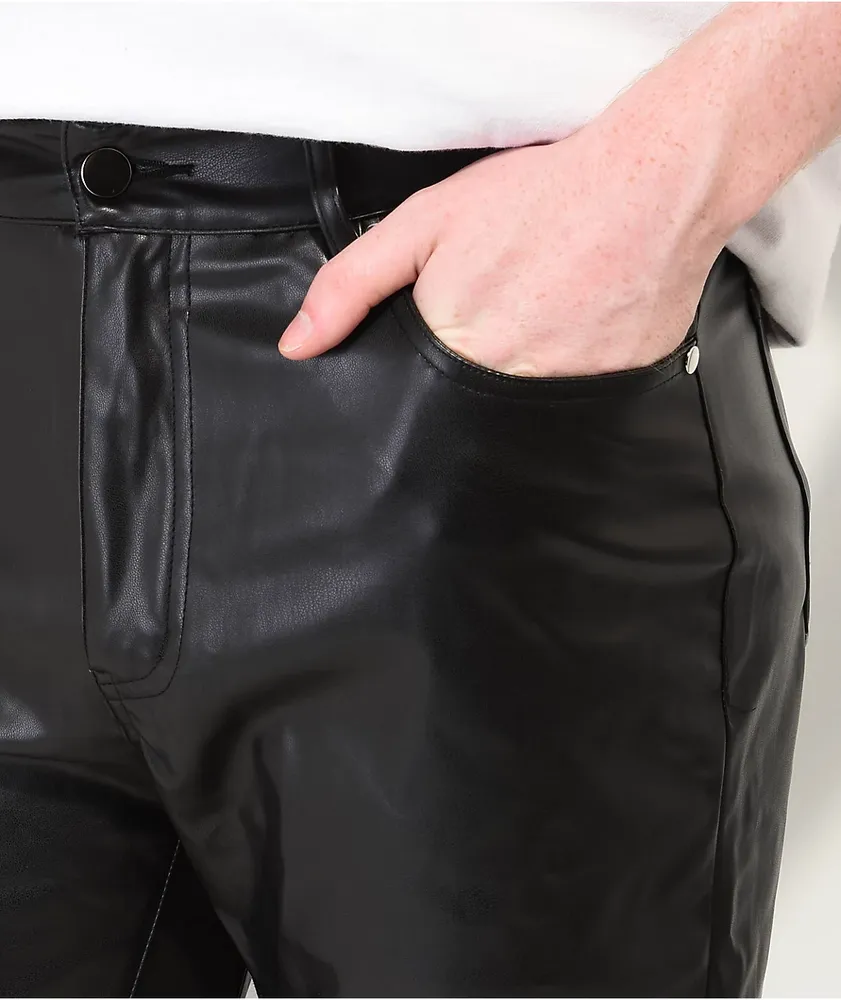 EPTM Jalen Black Vegan Leather Flare Pants 