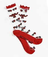 Ectogasm Heart Red Sheer Crew Socks