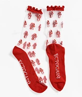 Ectogasm Mushroom Red Sheer Crew Socks