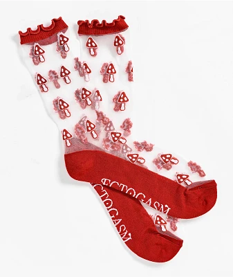 Ectogasm Mushroom Red Sheer Crew Socks